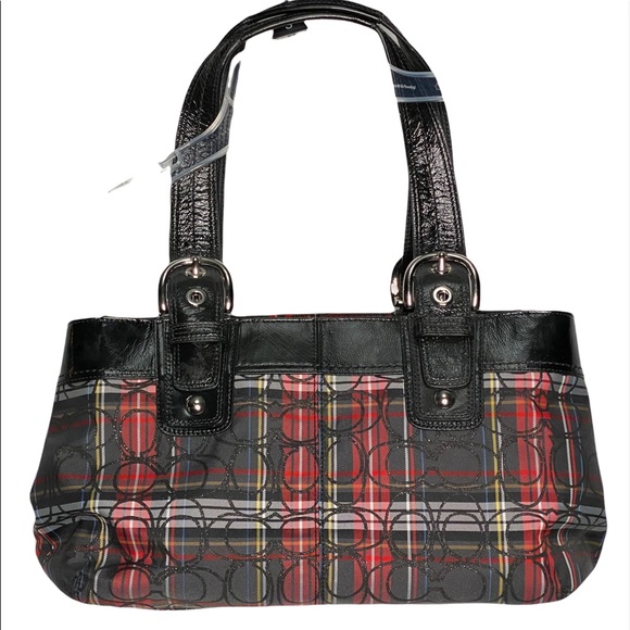 VINTAGE  COACH SOHO PLEATED TARTAN PLAID E/W TOTE - Picture 2 of 7
